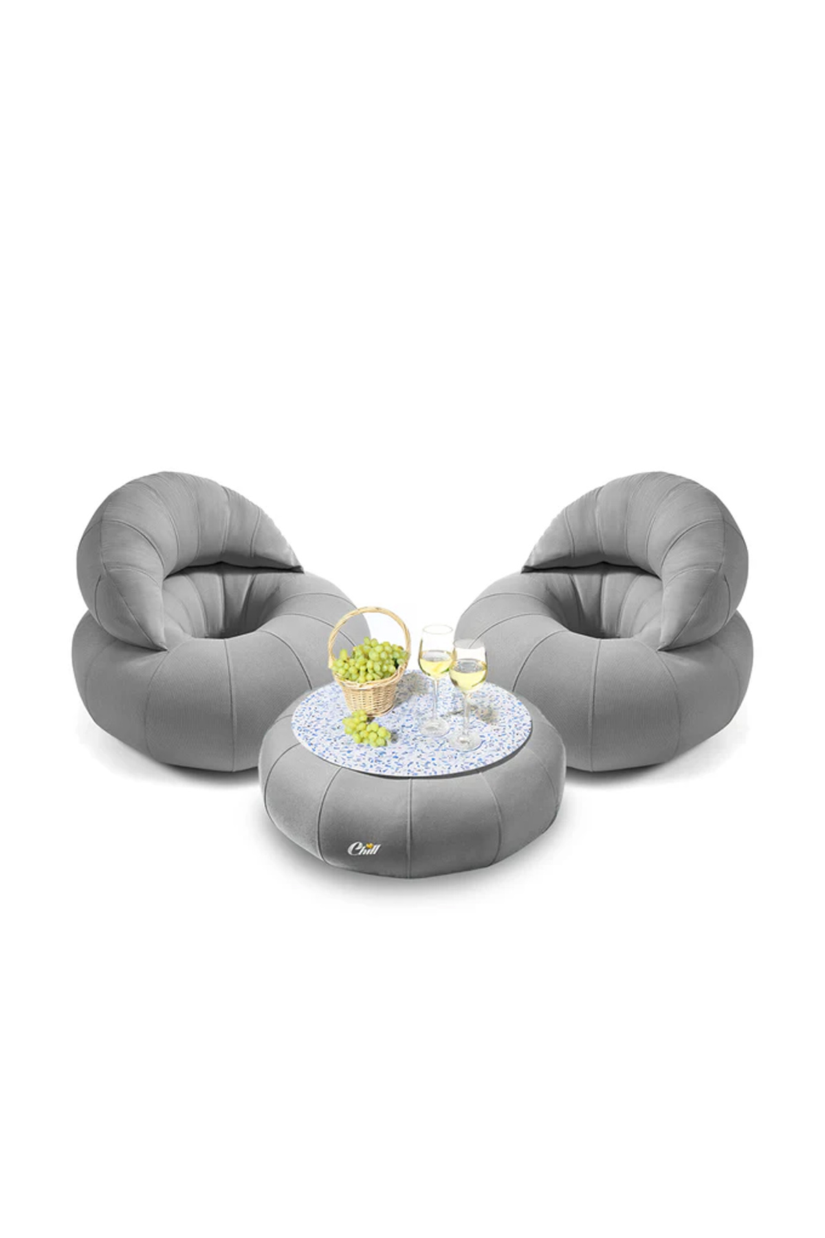 חבילת כורסאות קרואסון עם שולחן דונאט XL ומגש לבחירה אפור בהיר