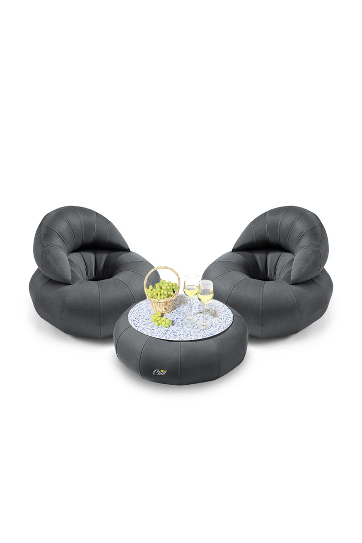 חבילת כורסאות קרואסון עם שולחן דונאט XL ומגש לבחירה אפור כהה