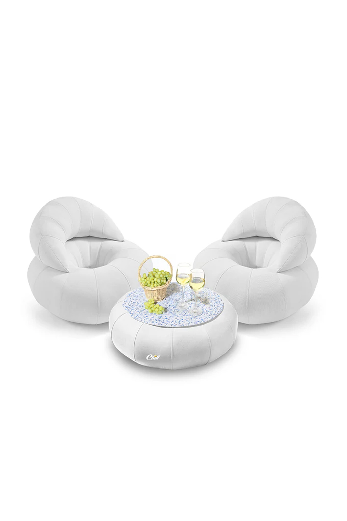 חבילת כורסאות קרואסון עם שולחן דונאט XL ומגש לבחירה לבן