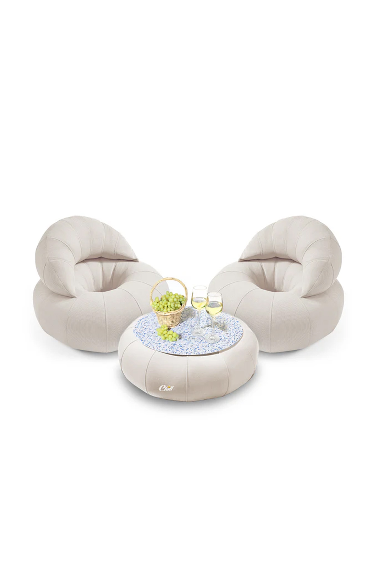 חבילת כורסאות קרואסון עם שולחן דונאט XL ומגש לבחירה שמנת