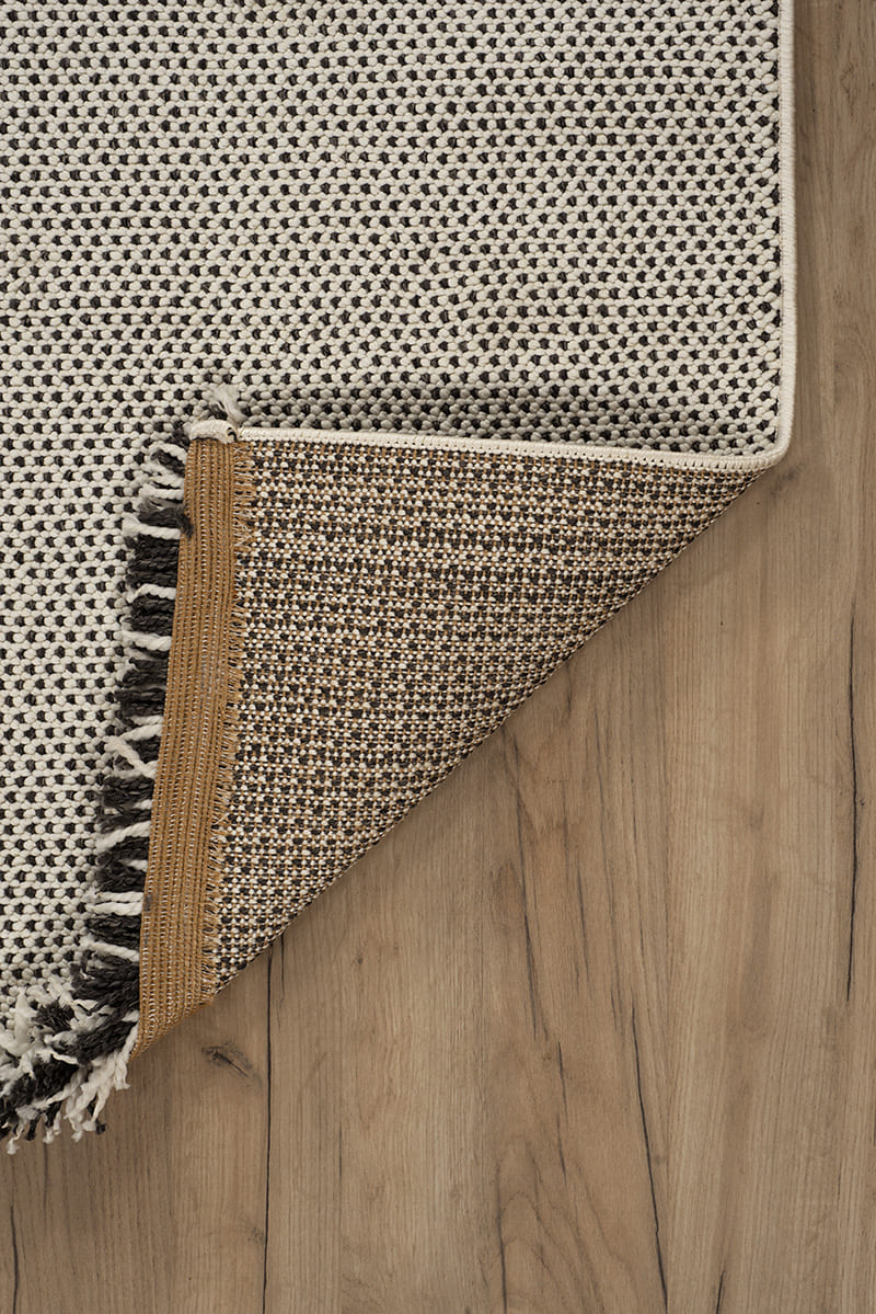 שטיח לופ PLZ-401 לבן אפור עם פרנזים